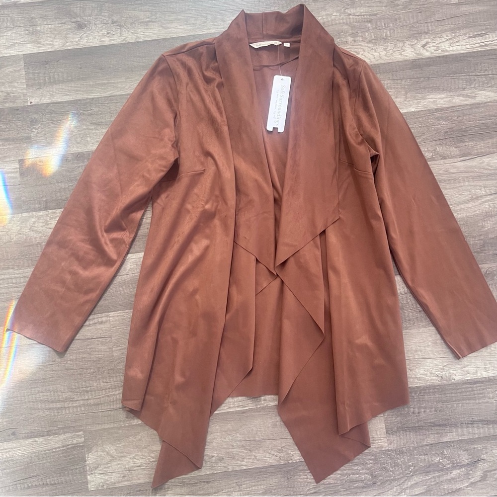 Soft Surroundings Shape Drape Faux Suede Jacket‎ Saddle Size M NWT - Picture 3 of 9